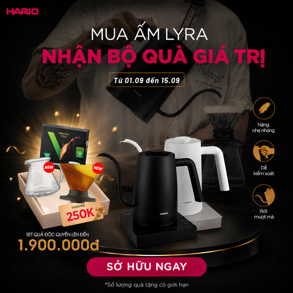  Ấm rót điện điều chỉnh nhiệt cao cấp Hario Electric Kettle LYRA 800ml siêu nhẹ (220V, 1200W, 2 màu Trắng/Đen) 