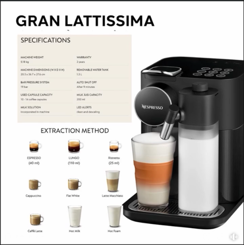  Cho thuê máy pha cà phê viên nén NESPRESSO LATTISSIMA PRO | GRAND 