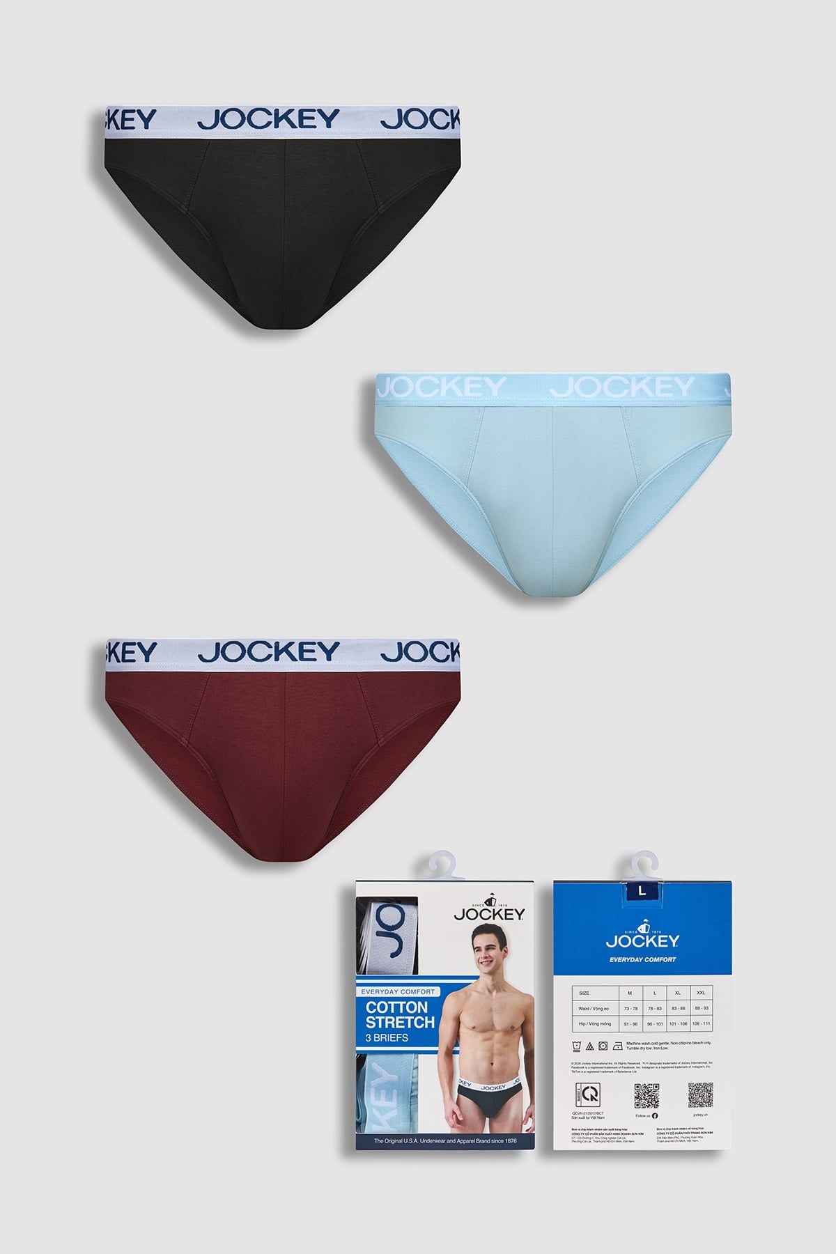 Quần lót nam Brief Jockey Cotton 4 chiều trơn – J4001