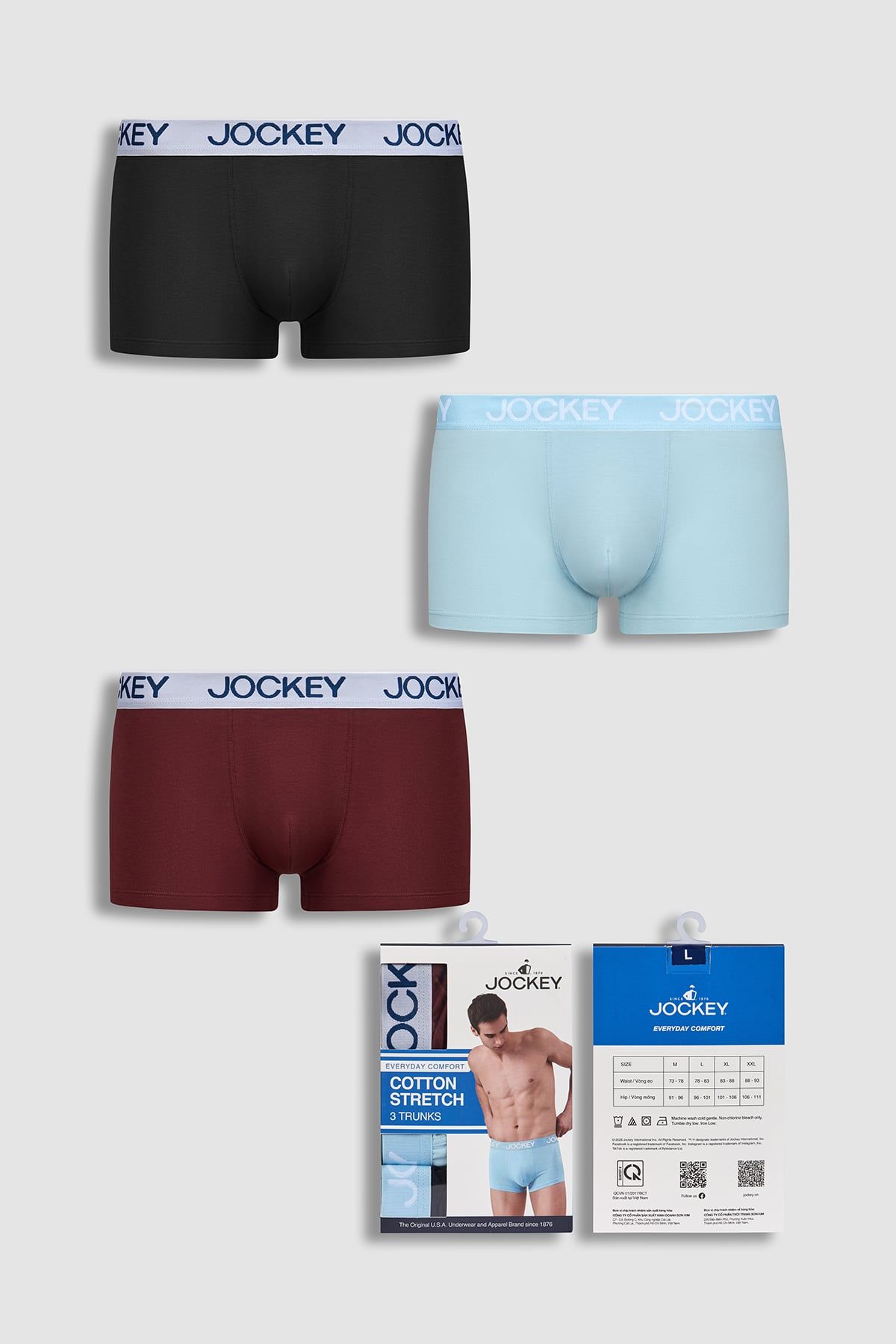 Quần lót nam Trunk Jockey Cotton 4 chiều trơn – J4002