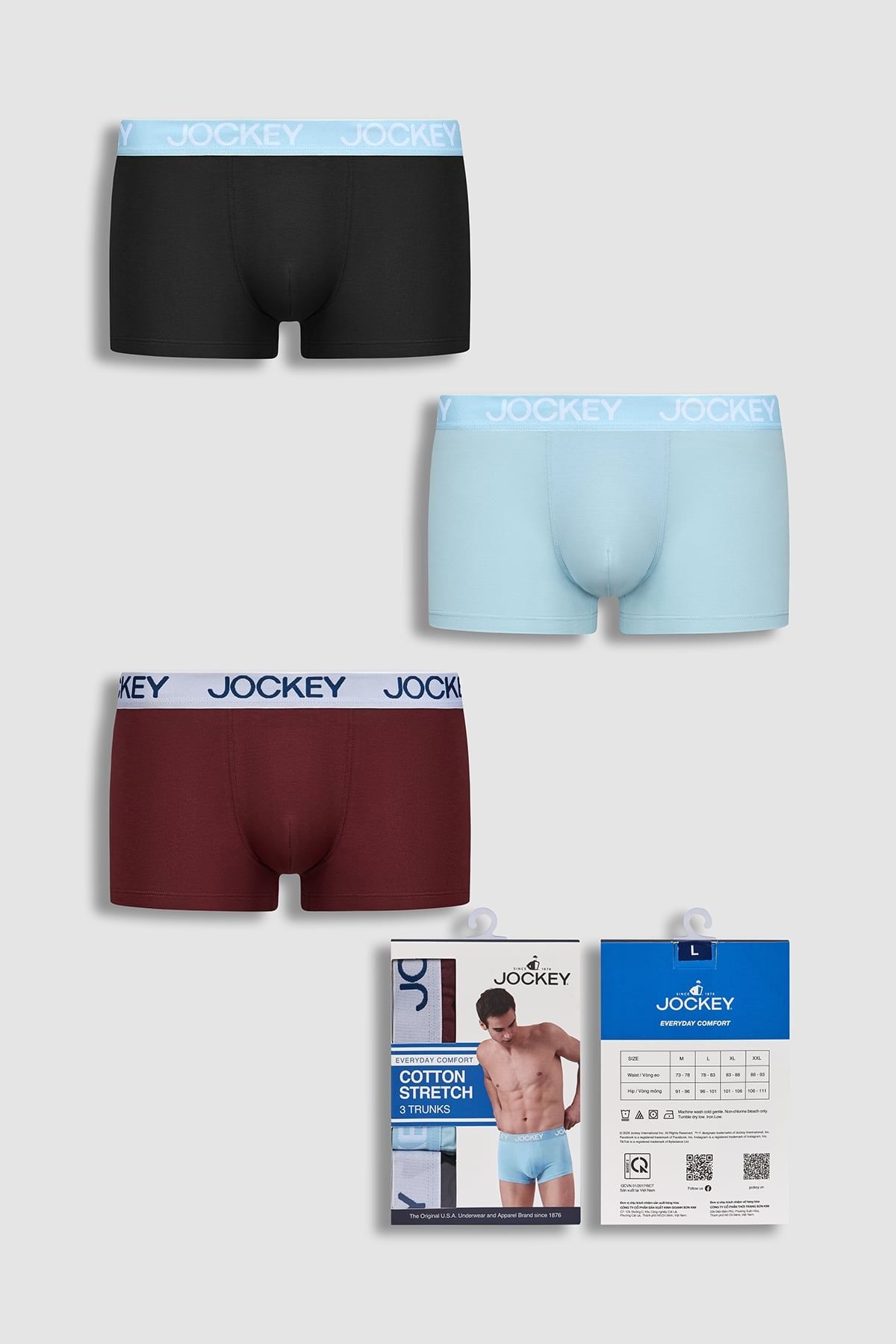 Quần lót nam Trunk Jockey Cotton 4 chiều trơn – J4002