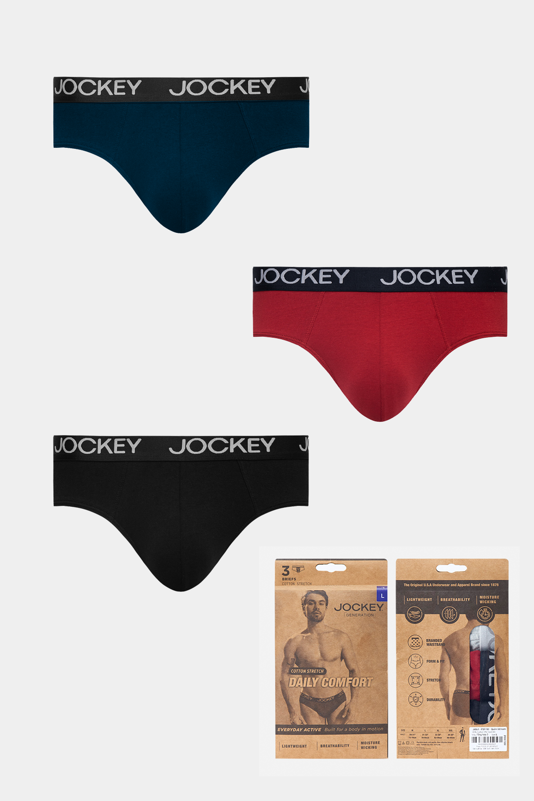 Quần lót nam brief jockey cotton 4 chiều trơn - j4001 Jockey