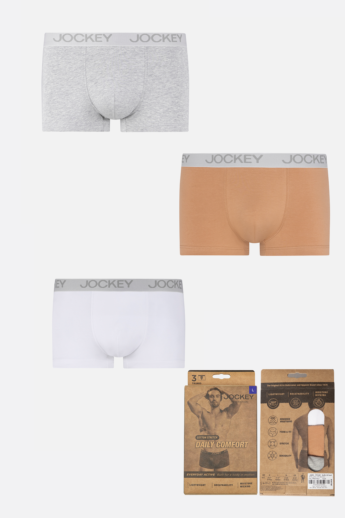Quần lót nam Trunk Jockey Cotton 4 chiều trơn – J4002