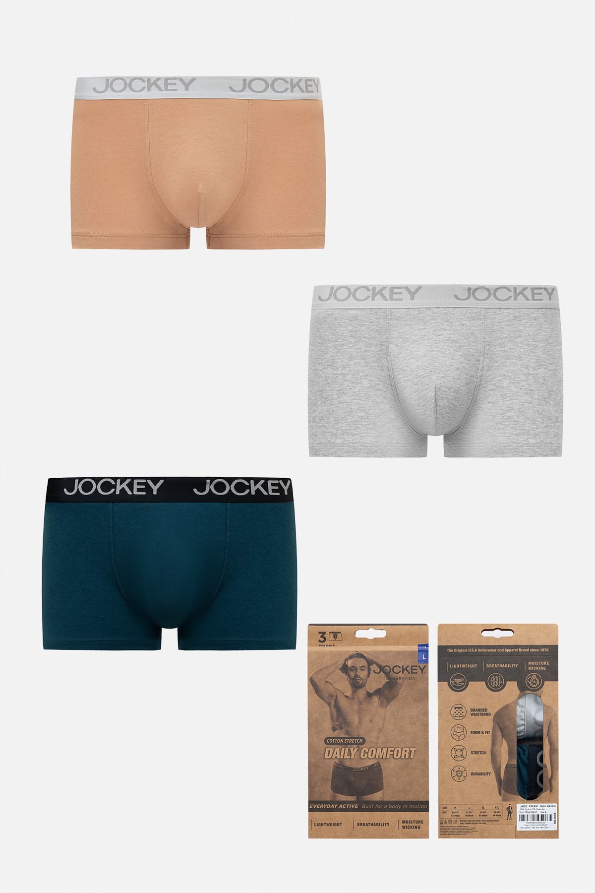 Quần lót nam Trunk Jockey Cotton 4 chiều trơn – J4002