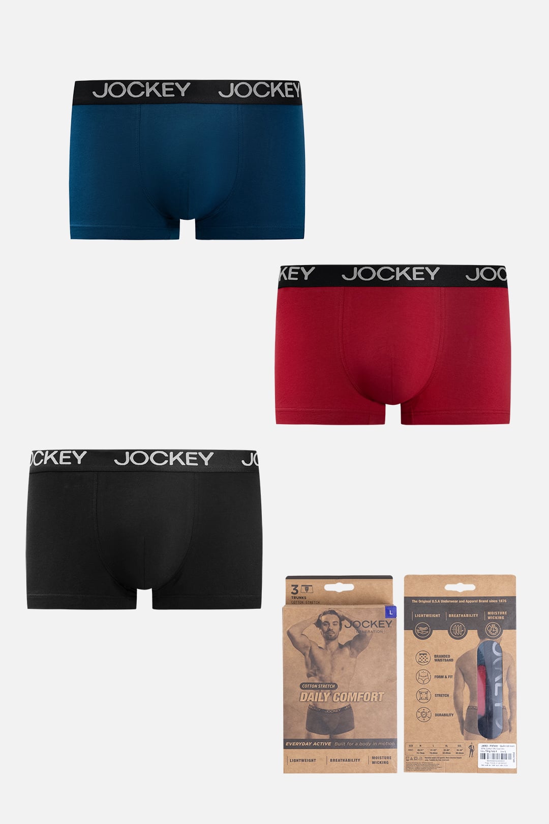 Quần lót nam Trunk Jockey Cotton 4 chiều trơn – J4002