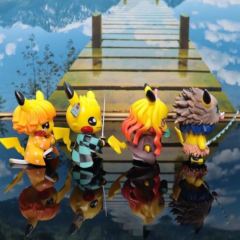 có video [ hỏa tốc hcm ][ vũ trí ba ] Mô hình 4 Pikachu cosplay Tanjiro Nezuko Zenitshu Inosuke Kimetsu No Yaiba pokemon