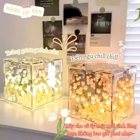 VIDEO [ ≥ 6 MẪU ][ Hỏa tốc HCM ] Đèn Hoa Tulip Tự Làm Hình Khối Rubik Biển Decor phòng Ngủ