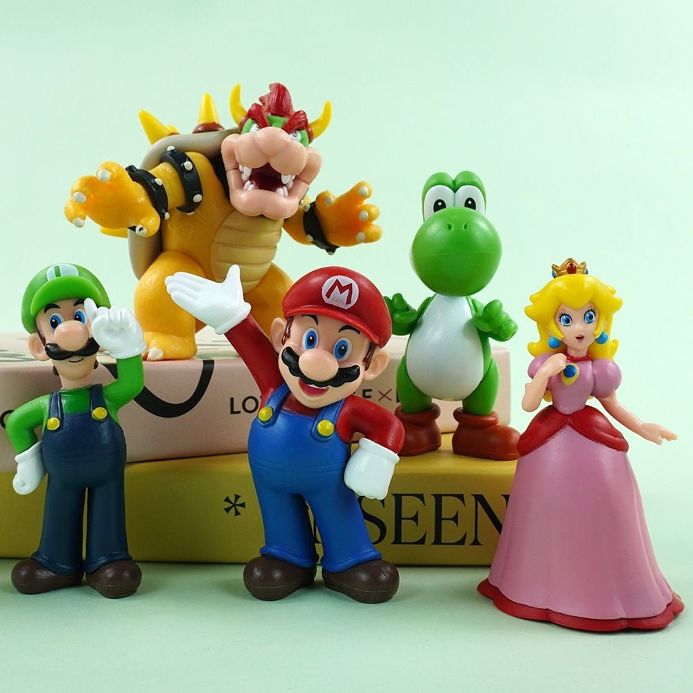 CÓ VIDEO [ hỏa tốc hcm ][ vũ trí ba ] Mô hình 5 Mario Luigi Công chúa Peach Khủng long Yoshi Trùm cuối Bowser cao 9.5cm