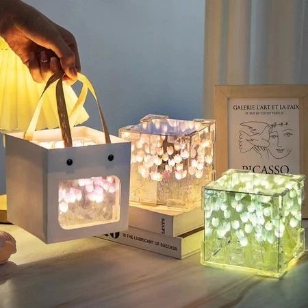 VIDEO [ ≥ 6 MẪU ][ Hỏa tốc HCM ] Đèn Hoa Tulip Tự Làm Hình Khối Rubik Biển Decor phòng Ngủ