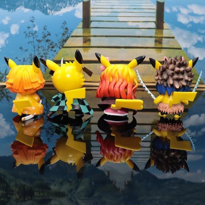 có video [ hỏa tốc hcm ][ vũ trí ba ] Mô hình 4 Pikachu cosplay Tanjiro Nezuko Zenitshu Inosuke Kimetsu No Yaiba pokemon