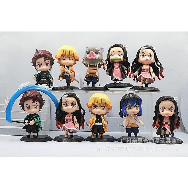 [ hỏa tốc hcm ] Set 10 Mô Hình Nhân Vật Kimetsu No Yaiba Thanh Gươm Diệt Quỷ Nendoroid Chibi 10cm