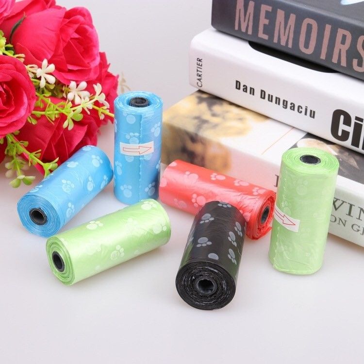 pet [ Hỏa tốc HCM ] Túi rác, túi dọn phân cho chó mèo thú cưng - 15 túi 1 cuộn