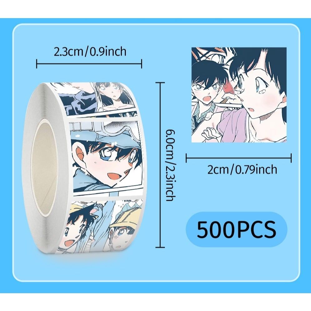 [ Hỏa tốc HCM ] Cuộn 500 sticker hình dán 2.5cm Anime Manga Conan  trang trí mũ bảo hiểm, laptop, sổ