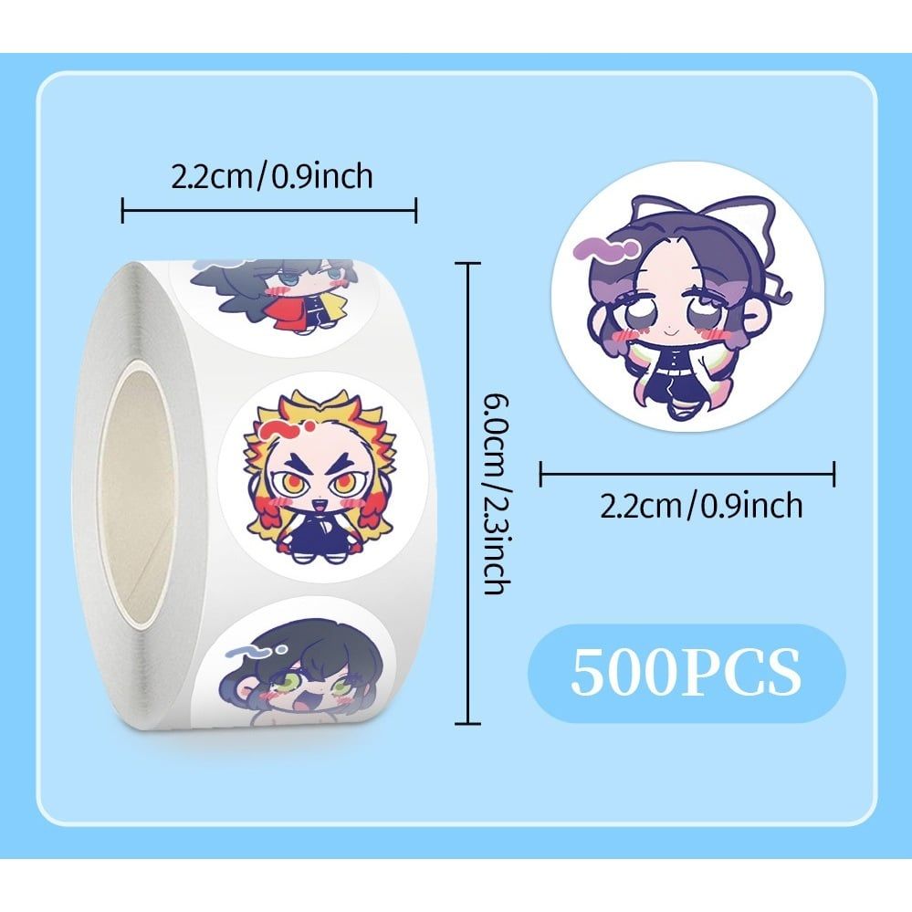 [ Hỏa tốc HCM ] Cuộn 500 sticker hình dán 2.5cm Anime Manga Kimetsu no Yaiba dễ thương trang trí mũ bảo hiểm, laptop, sổ
