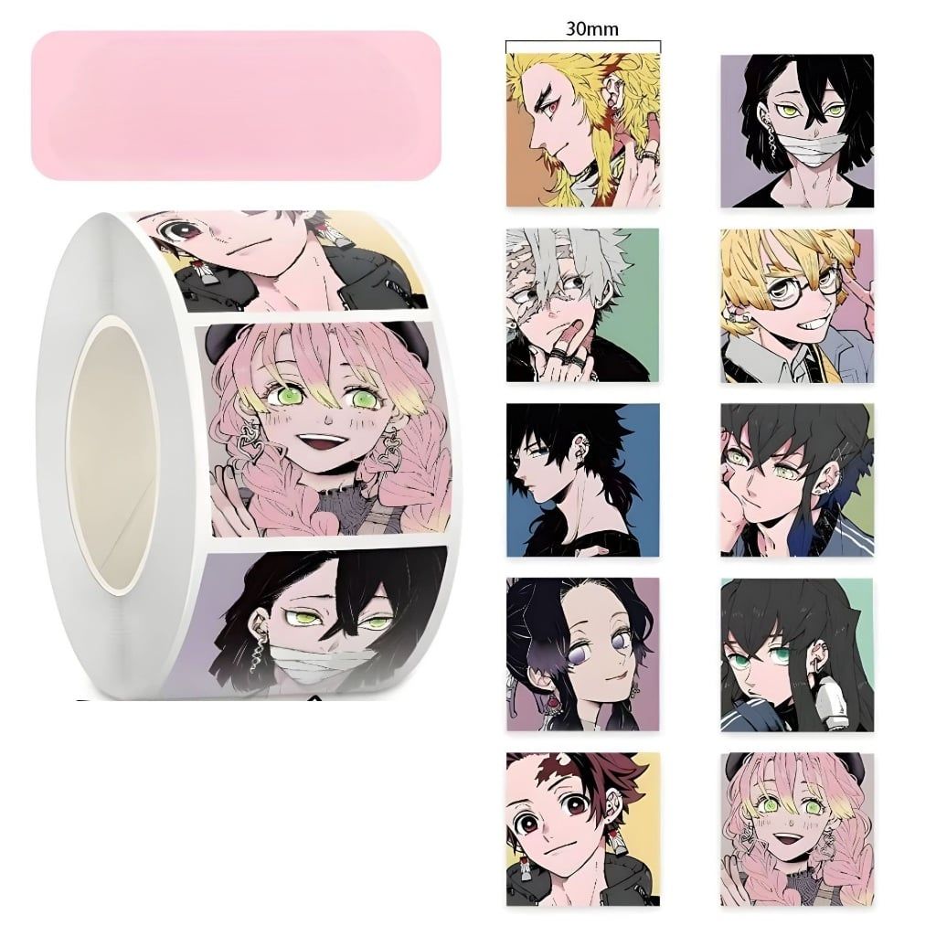 [ Hỏa tốc HCM ] Cuộn 500 sticker hình dán 2.5cm Anime Manga Kimetsu no Yaiba dễ thương trang trí mũ bảo hiểm, laptop, sổ