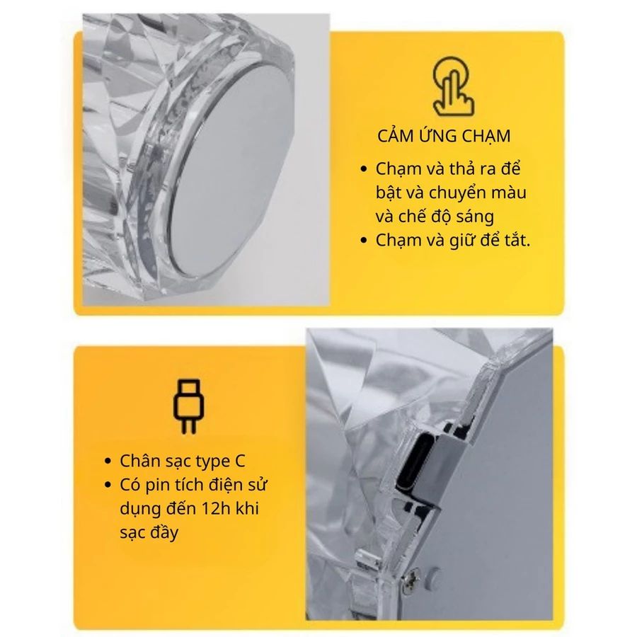 tặng kèm điều khiển RGB 16 màu CÓ VIDEO Hỏa tốc HCM Đèn ngủ pha lê hình trụ, trang trí phòng khách