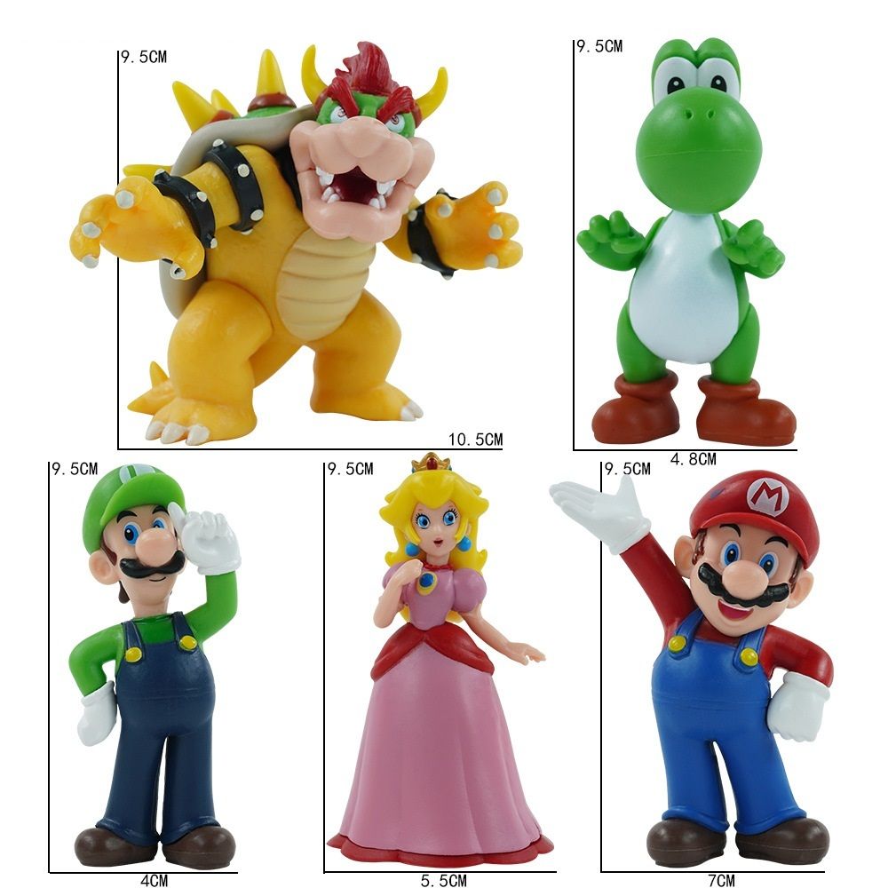CÓ VIDEO [ hỏa tốc hcm ][ vũ trí ba ] Mô hình 5 Mario Luigi Công chúa Peach Khủng long Yoshi Trùm cuối Bowser cao 9.5cm