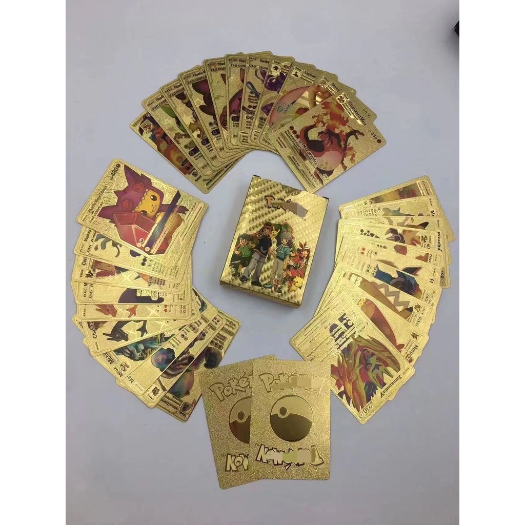 GIÁ KHÔ MÁU >22 mẫu [ hỏa tốc hcm ] VIDEO Bộ 165 55 110 Thẻ Bài Pokemon Kim Loại Màu Vàng GX