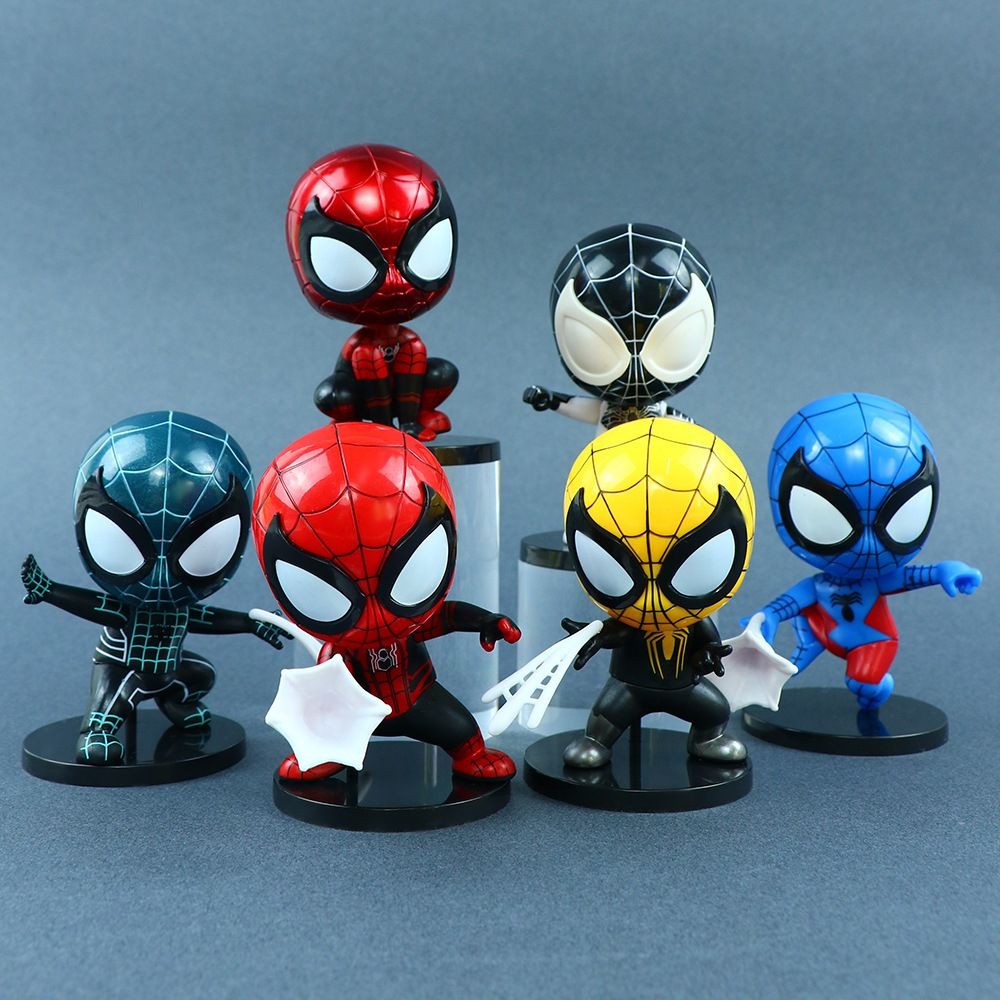 VIDEO [ Hỏa tốc HCM ][ Vũ Trí Ba ] Set 5 Mô Hình Người Nhện Spider Man Bằng Nhựa , Đầu lò xo đa sắc