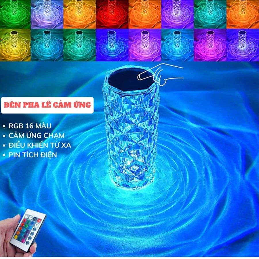 tặng kèm điều khiển RGB 16 màu CÓ VIDEO Hỏa tốc HCM Đèn ngủ pha lê hình trụ, trang trí phòng khách