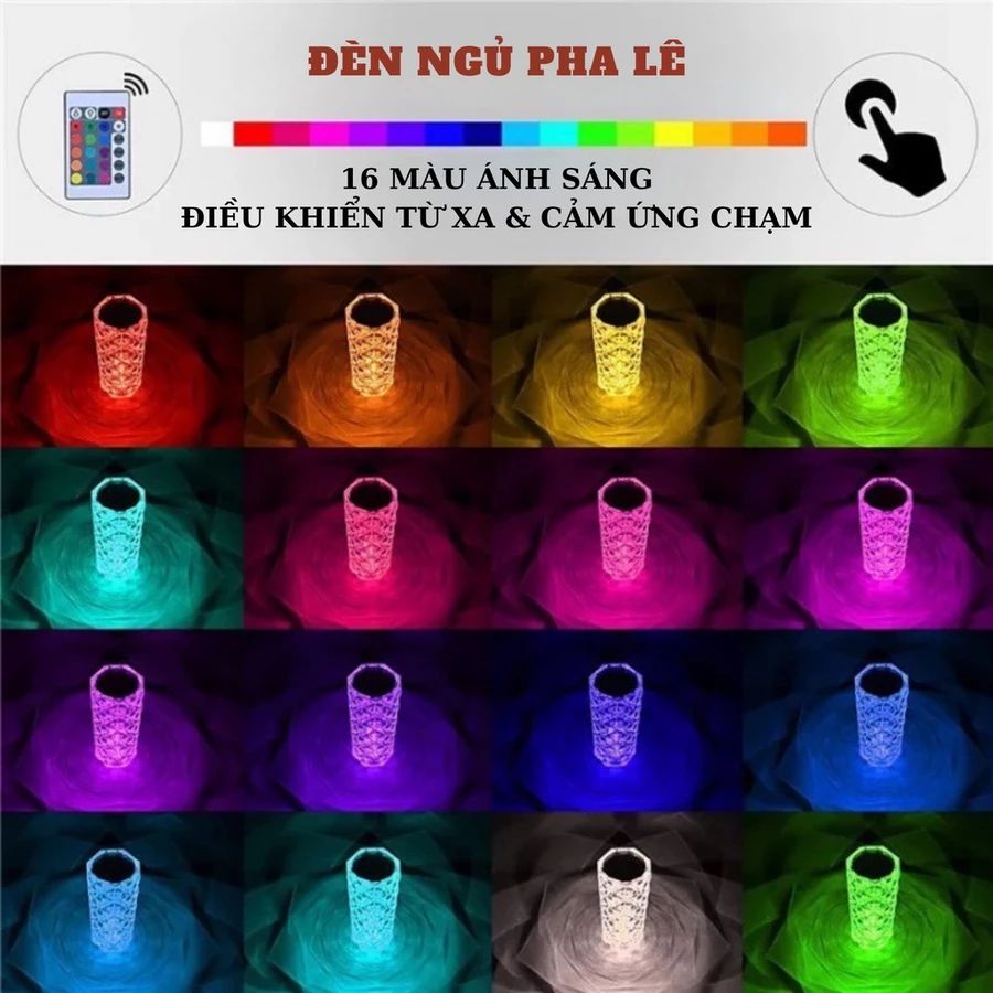 tặng kèm điều khiển RGB 16 màu CÓ VIDEO Hỏa tốc HCM Đèn ngủ pha lê hình trụ, trang trí phòng khách