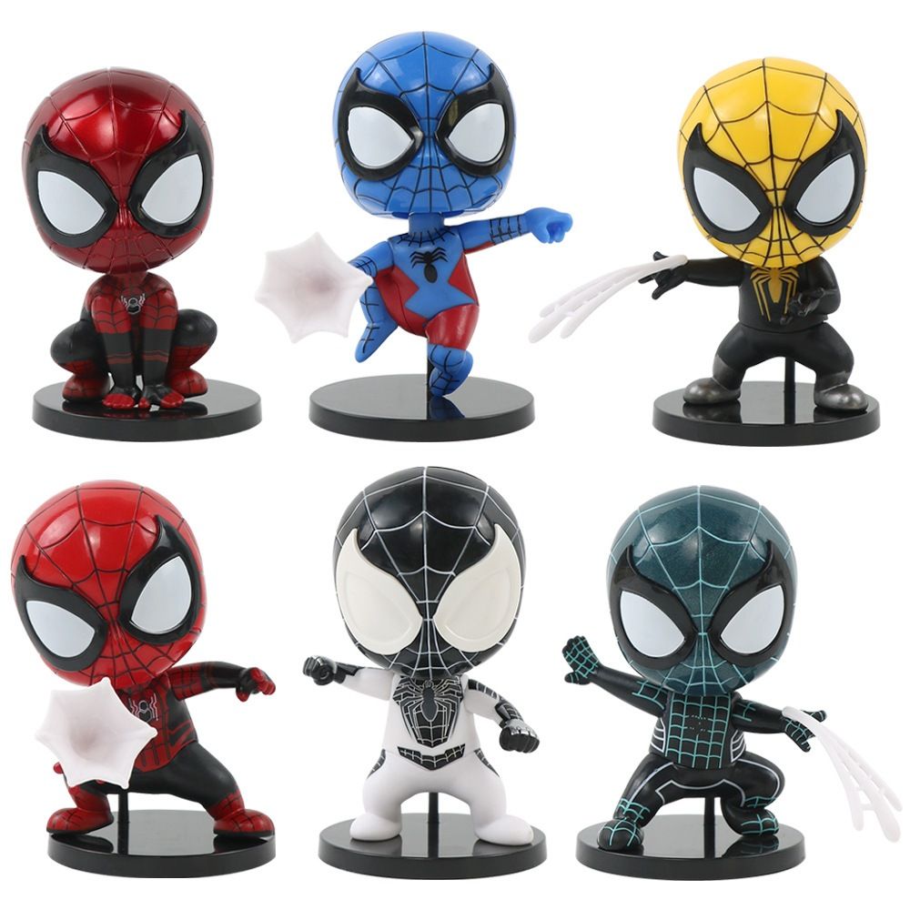 VIDEO [ Hỏa tốc HCM ][ Vũ Trí Ba ] Set 5 Mô Hình Người Nhện Spider Man Bằng Nhựa , Đầu lò xo đa sắc