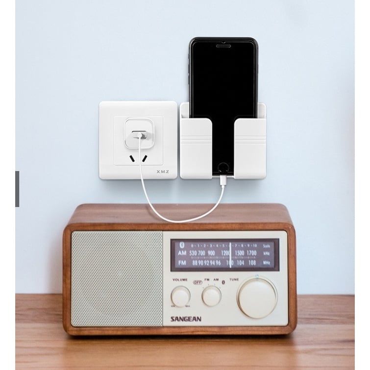 Kệ Dán Tường Để Remote, Đồ Dùng/ Giá Đỡ Sạc Điện Thoại - Có Móc Treo Giữ Dây Điện + tặng miếng dán