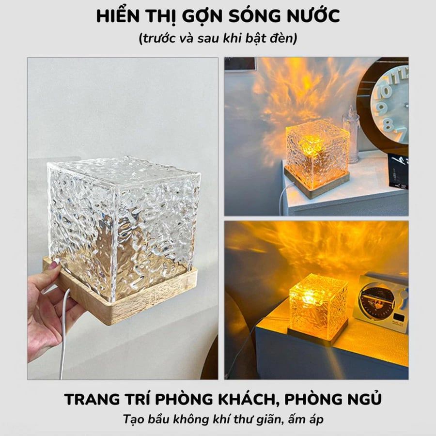 CÓ VIDEO [ Hỏa tốc HCM ] Đèn vuông Ngủ Kiểu Ngọn Lửa Xoay Được Sáng Tạo Cạnh Giường Phòng Ngủ