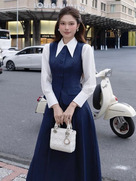 Trực diện Áo gile công sở nút bọc cotton A4398A