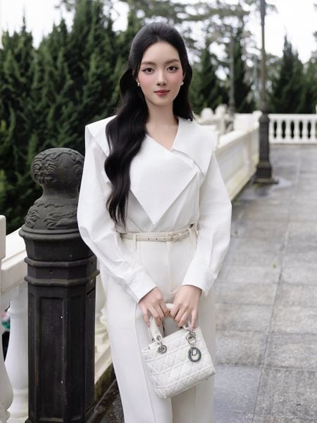 Trực diện Áo kiểu công sở cổ V tay dài A4573P