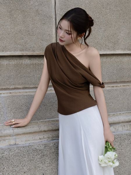 Trực diện Áo kiểu dạo phố cotton xoắn vai AAA45T