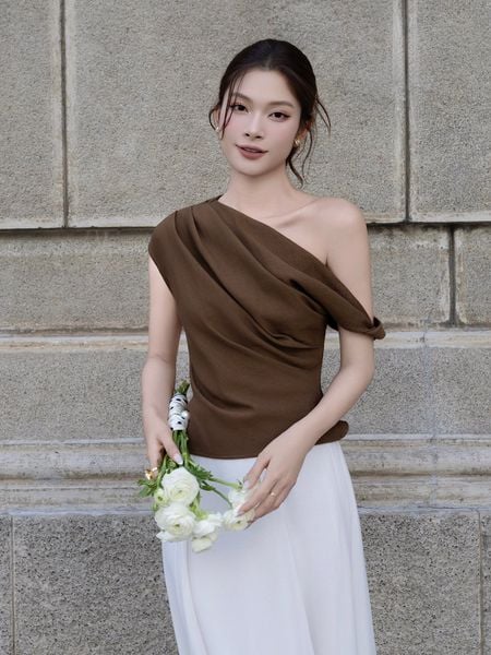 Trực diện Áo kiểu dạo phố cotton xoắn vai AAA45T