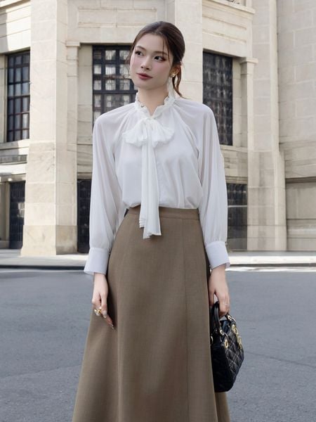 Trực diện Áo kiểu công sở voan cổ phối bèo AAA25A