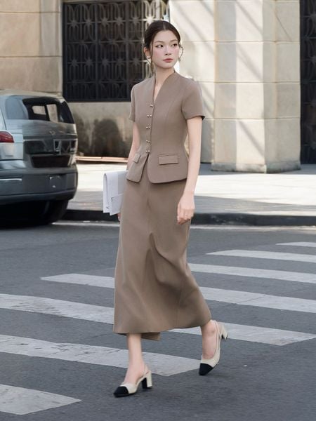 Trực diện Áo kiểu công sở cotton hàn cổ V AAA30A