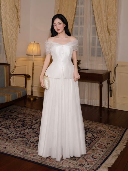 Trực diện Áo kiểu tiệc cúp ngực dáng peplum A4593A