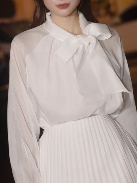 Trực diện Áo kiểu tiệc voan tơ ánh tay dài A4563T