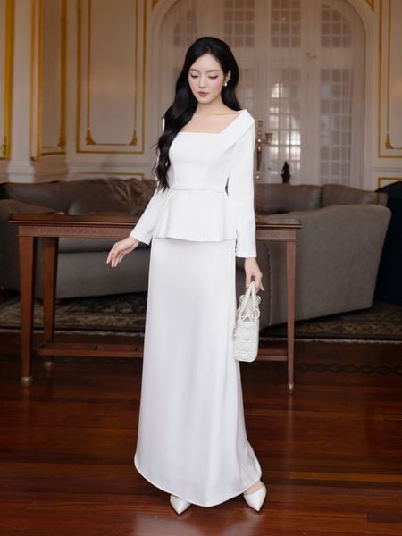 Trực diện Áo kiểu tiệc tay dài eo phối nơ A4586B