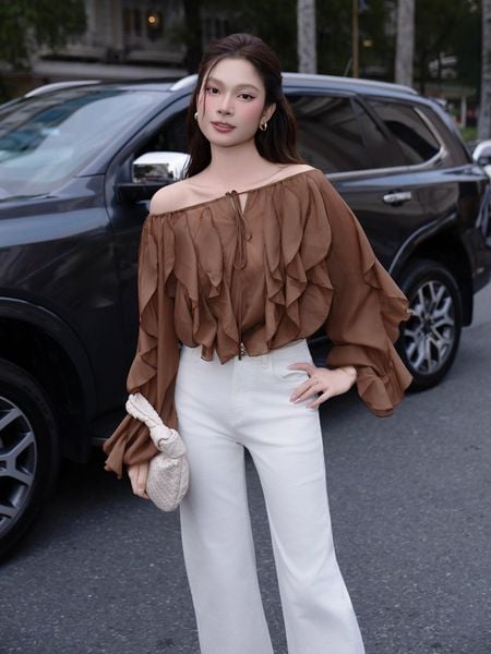 Trực diện Áo kiểu dạo phố voan cổ thuyền A4550A