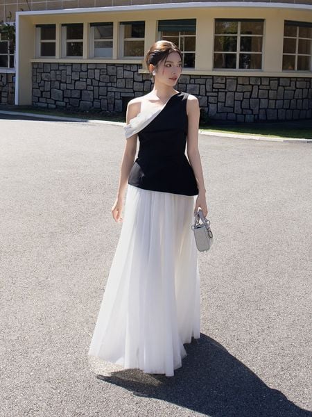  Áo kiểu tiệc cotton tuyết cổ xéo AAD03A 