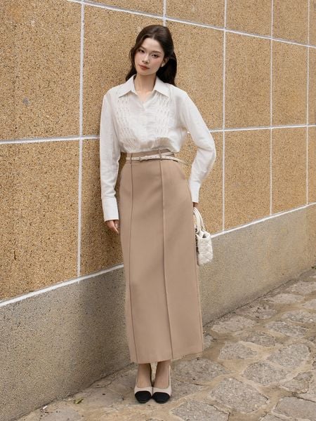  Áo sơ mi công sở linen xếp ly AAD22B 