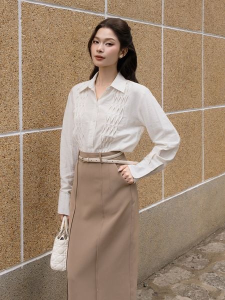  Áo sơ mi công sở linen xếp ly AAD22B 
