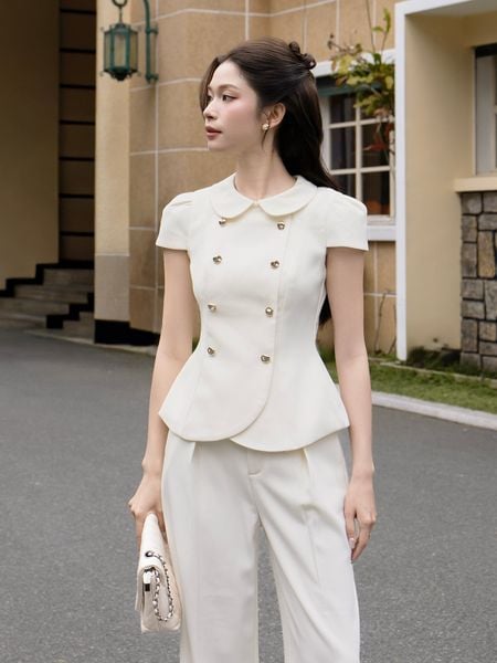  Áo kiểu công sở cotton hàn cổ sen AAD23A 