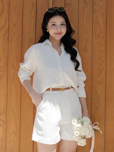  Áo sơ mi dạo phố linen măng set diễu ly AAD41H 