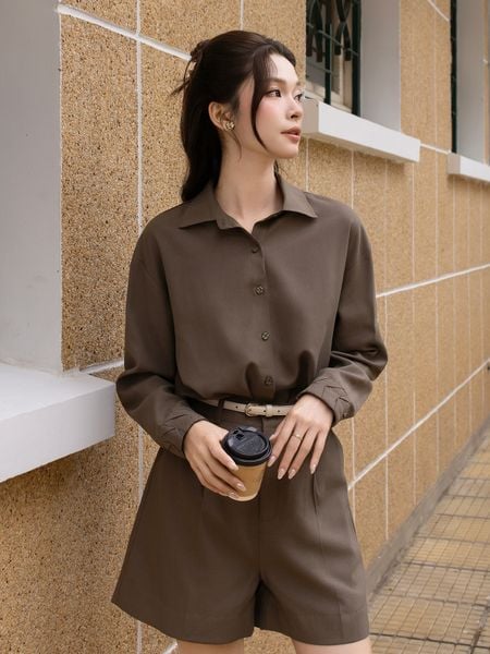  Áo sơ mi dạo phố linen măng set diễu ly AAD41H 