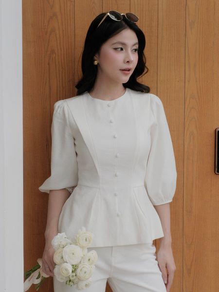  Áo kiểu dạo phố linen cổ tròn AAD43T 