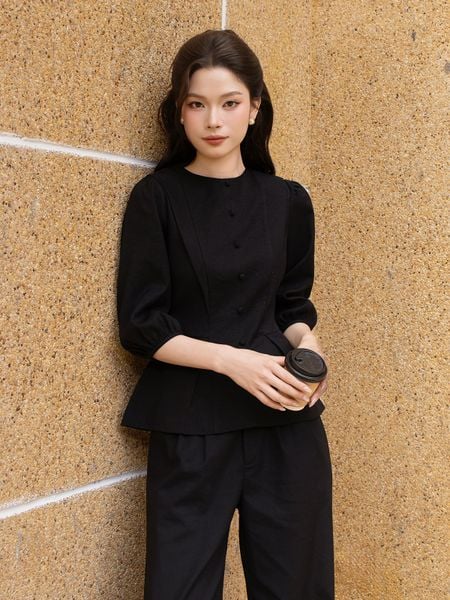  Áo kiểu dạo phố linen cổ tròn AAD43T 