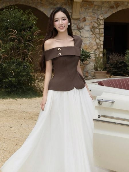 Áo Kiểu Tiệc Cotton Trễ Vai - AAG06T