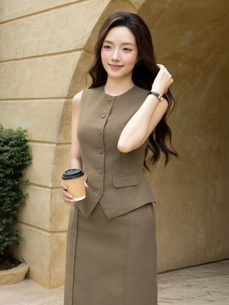 Áo Gile Công Sở Linen Dài - AAG44A