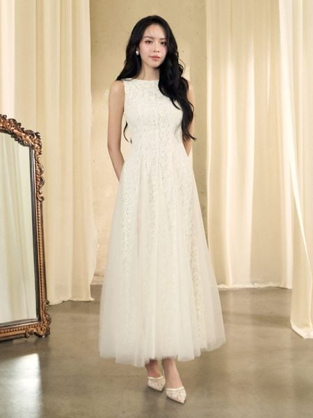 Đầm Xòe Tiệc Ren Dài Phối Lưới - DAK03B - 1