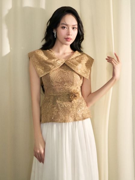 Áo Kiểu Tiệc Ren Kèm Tag Hoa 3D - AAK11B - 1